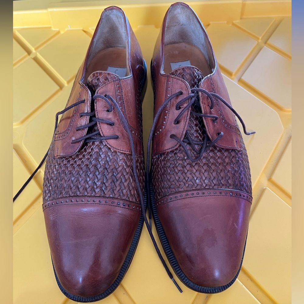 Mezlan Brown Woven Leather Oxfords